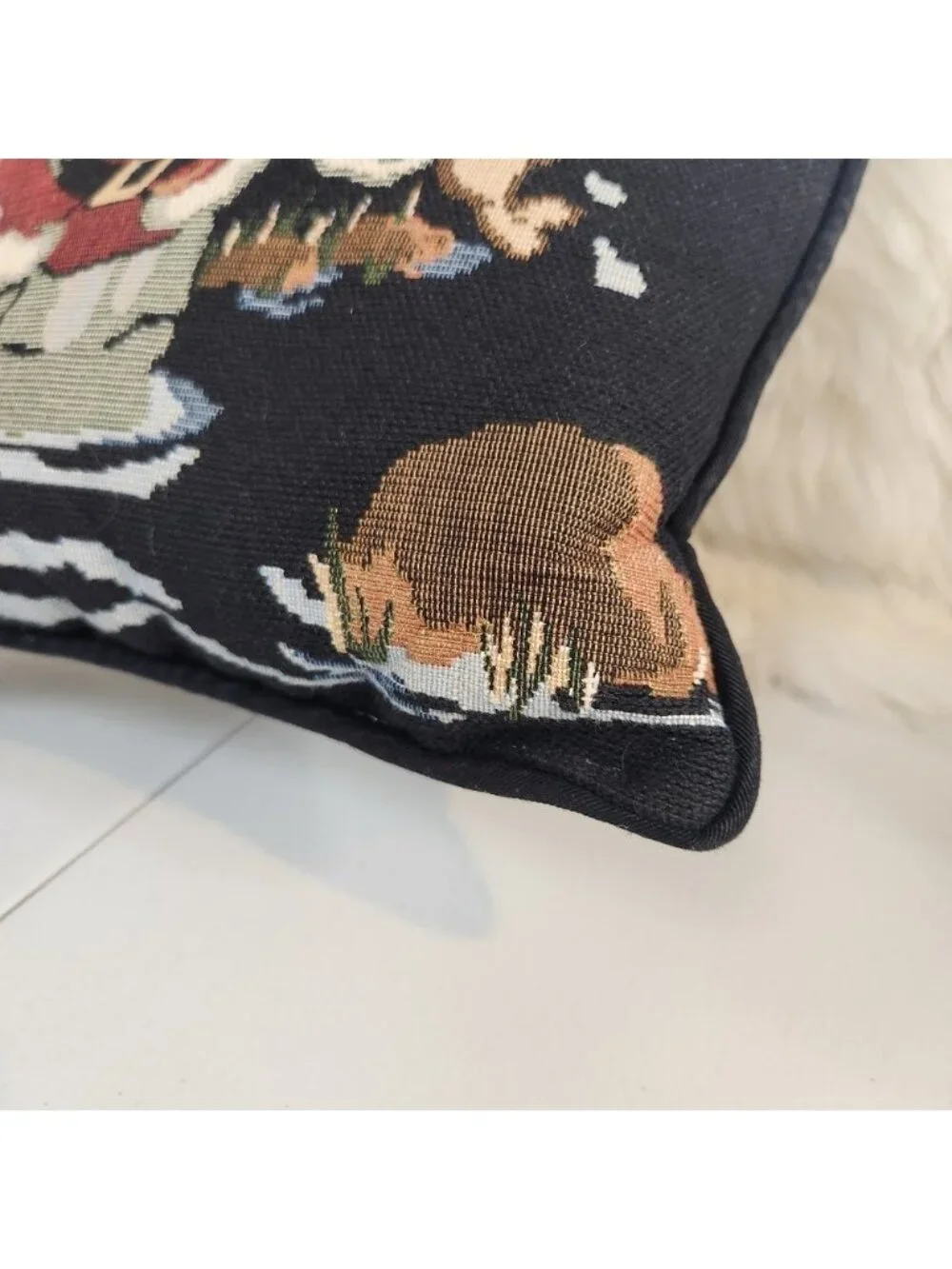 Vintage Tapestry Pillow Square Fishing Santa Claus Christmas Decor 1990s Fish